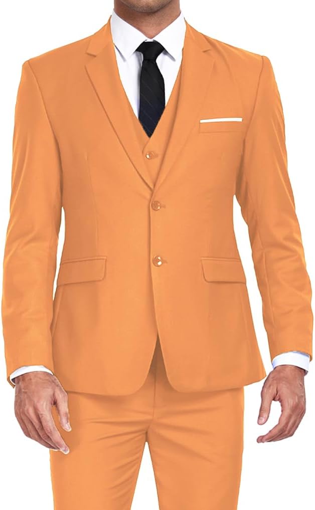 Men Suits 3 Piece Slim Fit Dress Tuxedo for Men Two Button Solid Jacket Vest Pants Set