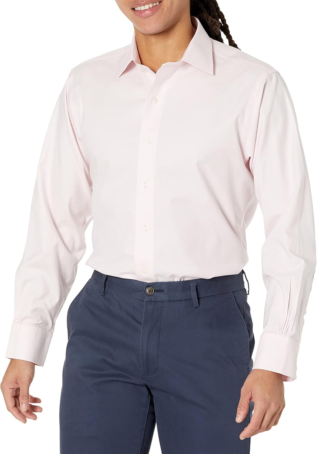 Men Non-Iron Stretch Twill Solid Spread Collar Dress Shirt