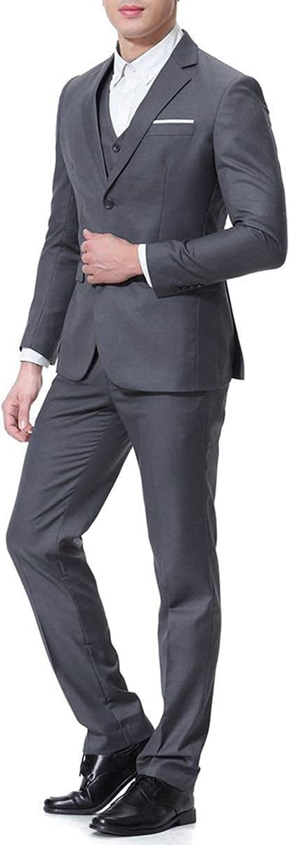 Men's 3-Piece 2 Buttons Slim Fit Solid Color Jacket Wedding Formal Suit