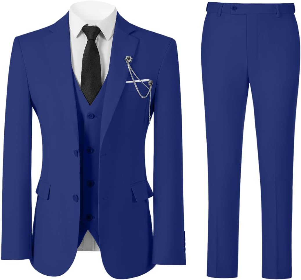 Men Slim Fit Suit Two Button 3 Piece Blazer Dress Business Wedding Party Jacket Vest Pant