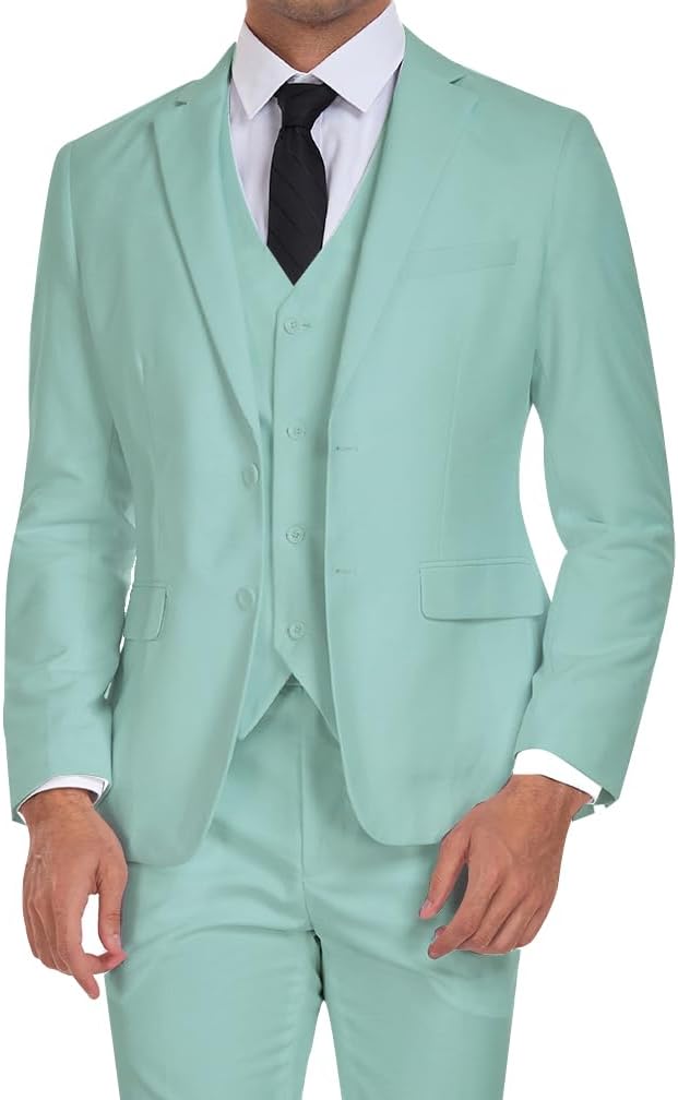 Men Suits 3 Piece Slim Fit Dress Tuxedo for Men Two Button Solid Jacket Vest Pants Set