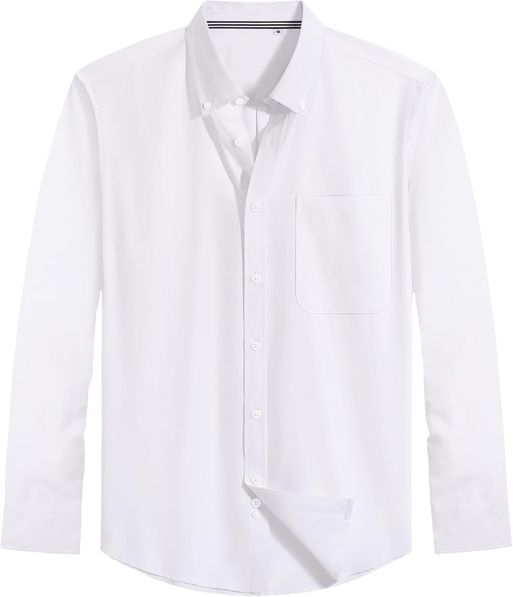 Men Oxford Shirt Solid Casual Button Down Collar Shirts Long Sleeve Dress Shirts with Pocket