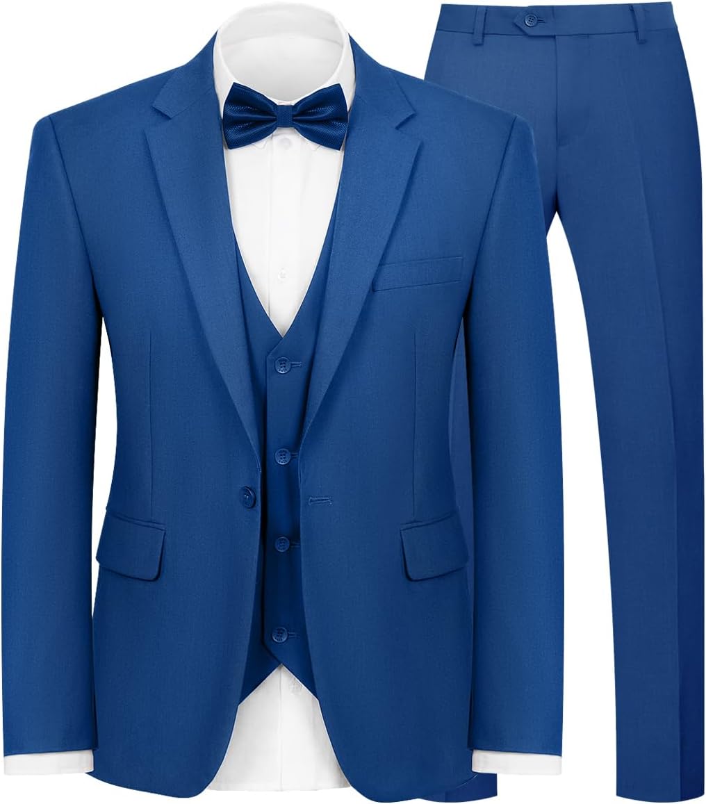 Men 3-Piece Suit Slim Fit Suit Jacket Single Button Banquet Prom Wedding Suit Jacket Vest Pants and Bow Tie Set