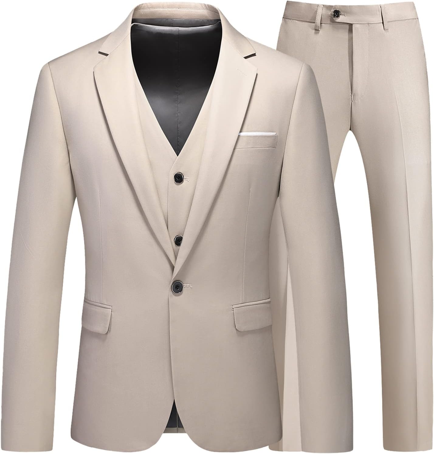 Men Suits 3 Pieces Slim Fit One Button Solid Suit Blazers for Business Wedding Formal Prom Tuxedo Blazer Vest & Pant Set
