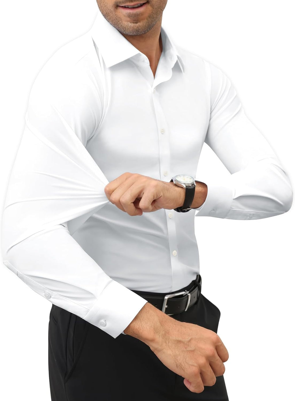 Stretch Men Dress Shirts Long Sleeve Slim Fit Dress Shirts for Men Muscle Fit Wrinkle Free Button Down Shirt