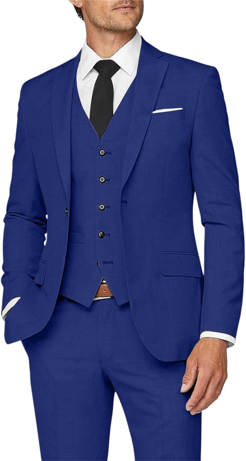 Men Slim Fit Suit Two Button 3 Piece Blazer Dress Business Wedding Party Jacket Vest Pant