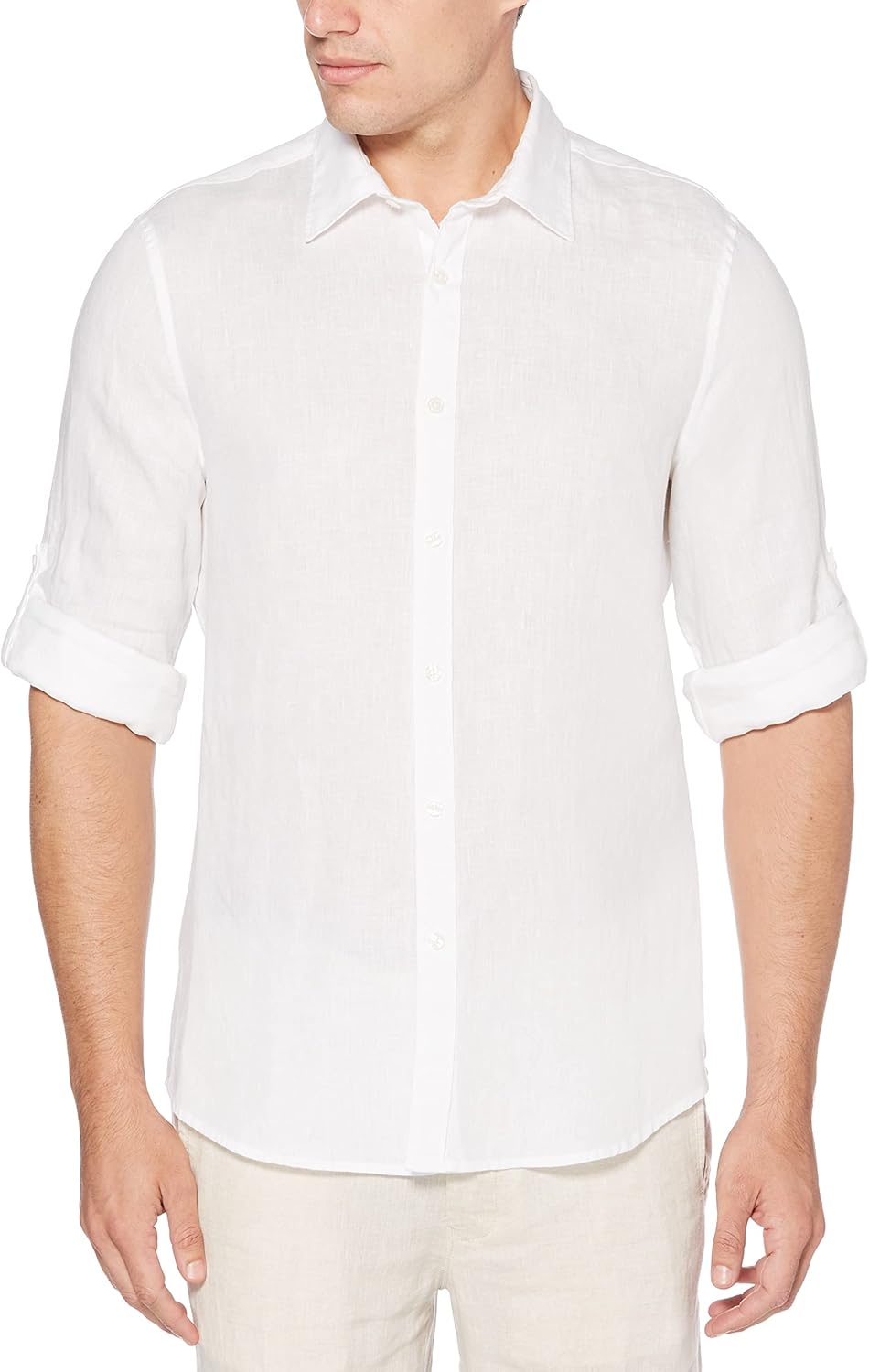 Men Roll Sleeve 100% Linen Button-Down Shirt (Size X-Small - 5X )