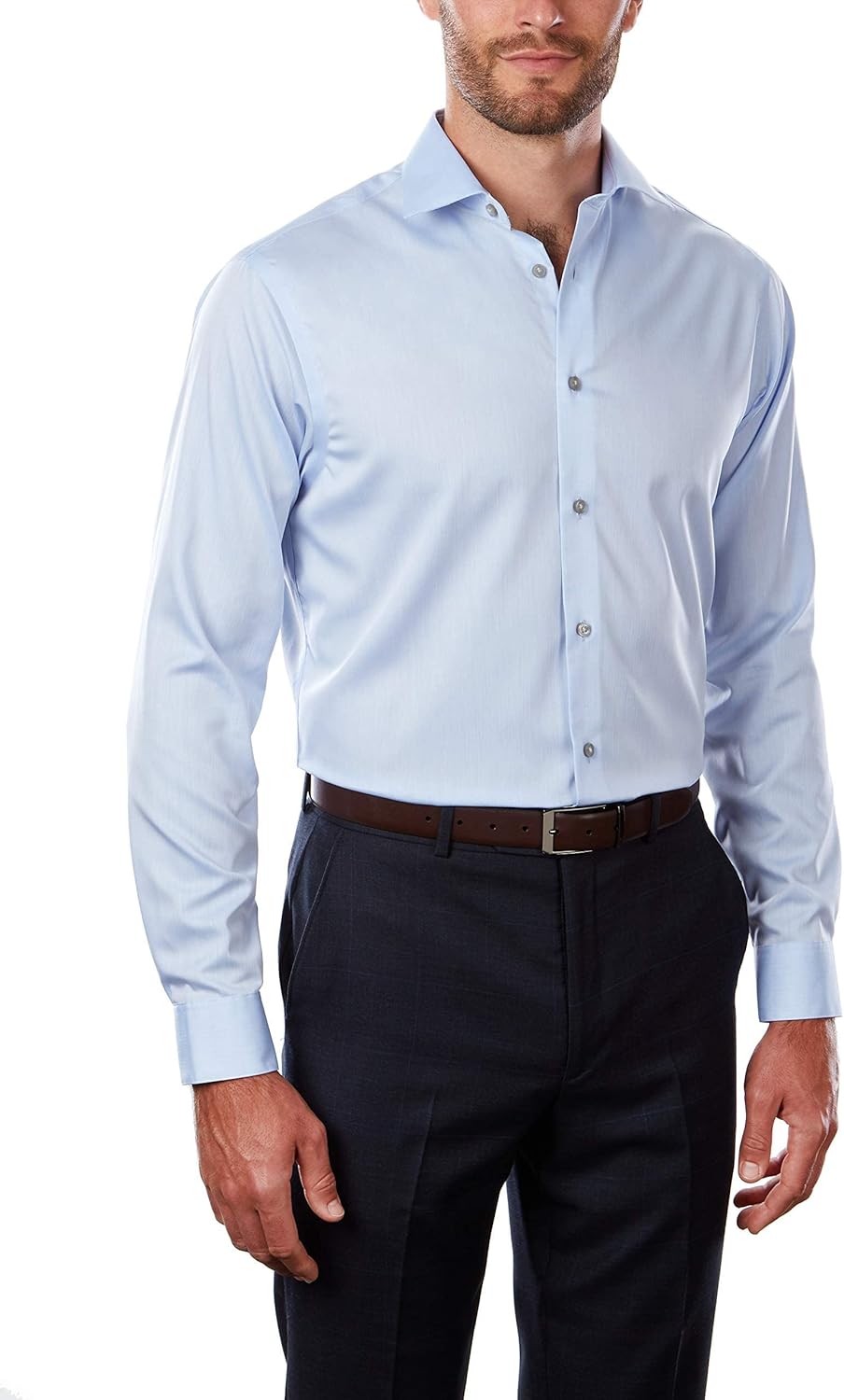 Men Regular Fit Non Iron Herringbone Spread Collar Dress Shirt