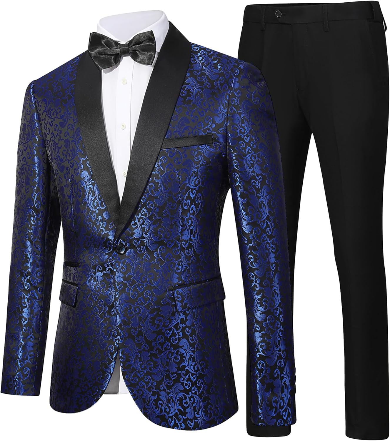 Men Floral Dinner Party Prom Wedding Stylish Tuxedo Suits for Men One Button Dinner Jacket Pants Set